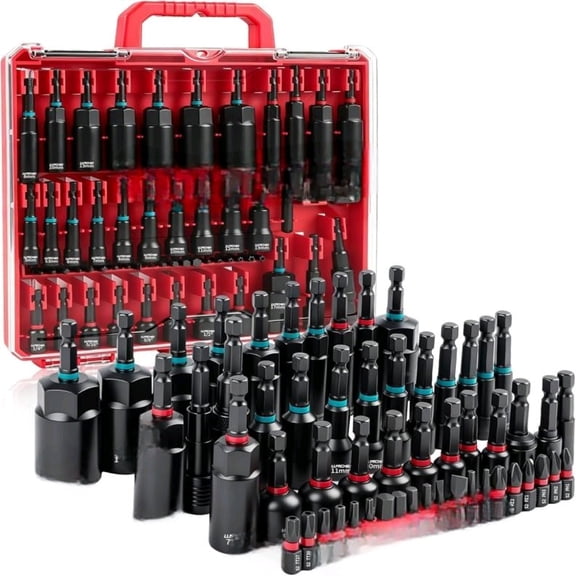 Magnetic Impact Nut Driver Set, 55PCS 1/4 Socket Set with Deep Driver Bit Sets Includes Bit Extension, Pivoting & Wing Nut Setters Compatible with Impact Drills & Deep Drivers