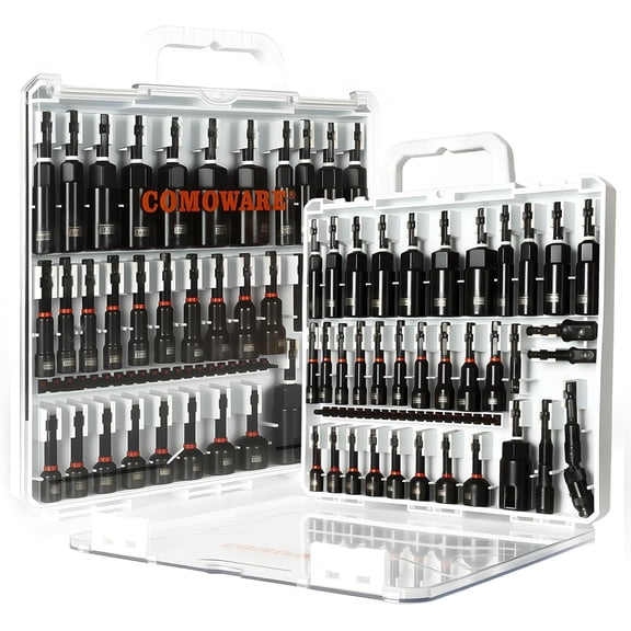 Magnetic Impact Nut Driver Set, 55Pcs Deep Nut Driver Set, Metric/SAE Sockets, Bit Extension, 1/4'' Quick Change, Cr-V Steel for Automotive & Industrial Use