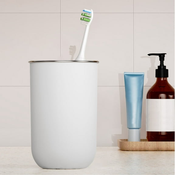 Magnetic Inverted Toothbrush Cup Unbreakable Reusable Drinking Cups, Plastic Bathroom Tumbler, Dishwasher Safe,White