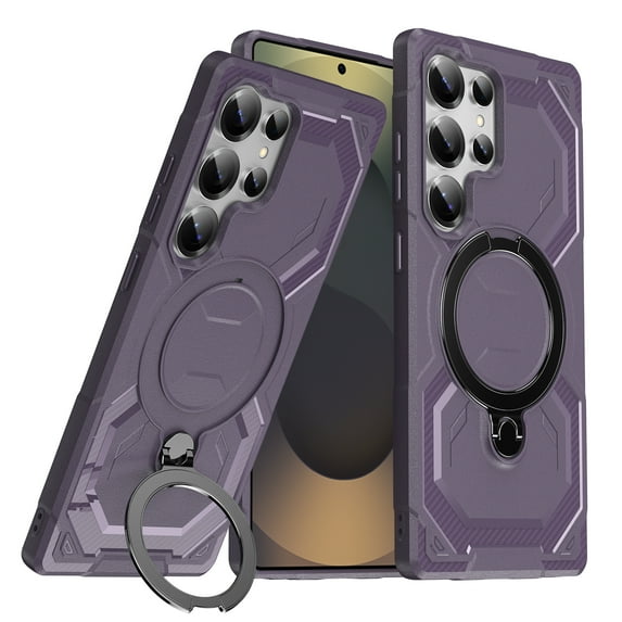 Magnetic Invisible 360° Rotatable Ring Kickstand for Samsung Galaxy S24 Ultra Phone Case,Compatible with MagSafe,Military-Grade Protection Shockproof Rugged Heavy Duty Phone Case Cover,Purple