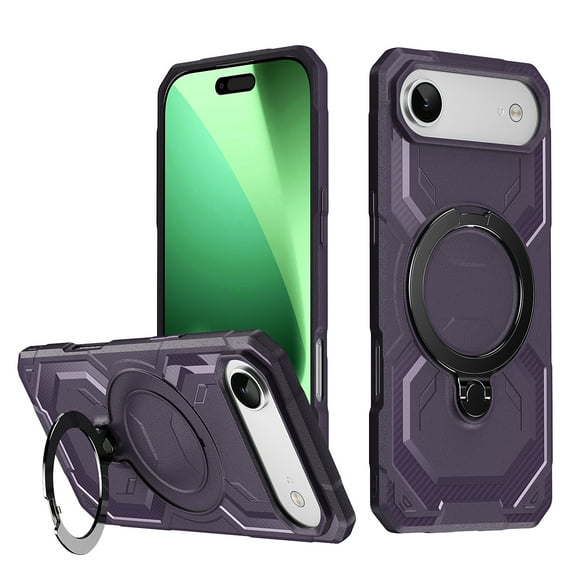 Magnetic Invisible 360° Rotatable Ring Kickstand for iPhone 17 Air Phone Case,Compatible with MagSafe,Military-Grade Protection Shockproof Rugged Heavy Duty Phone Case Cover,Purple