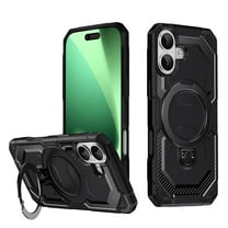 Magnetic Invisible 360° Rotatable Ring Kickstand for iPhone 17 Phone Case,Compatible with MagSafe,Military-Grade Protection Shockproof Rugged Heavy Duty Phone Case Cover,Black