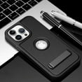 thumbnail image 1 of Magnetic Invisible Kickstand Back Case for iPhone 14 Pro Max, Luxury Shockproof Drop Protective Litchi PU Leather Phone Case Cover Hollowed-out Visual Logo for iPhone 14 Pro Max, Black, 1 of 4