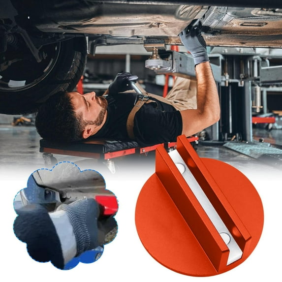 Magnetic Jack Pad Clamp Adapter Aluminum Alloy Welded Frame Guide Soft Nylon Insert Vehicle Lifting Tool Strong Hold Orange Anodized for Car Maintenance