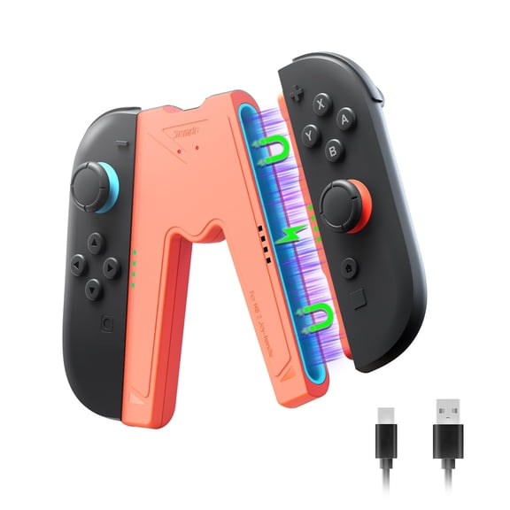 Magnetic JoyCon Charger Grip Compatible with Switch 2 Only – Ergonomic LED Charging Grip for JoyCon 2 with USB C Cable, Travel-Ready