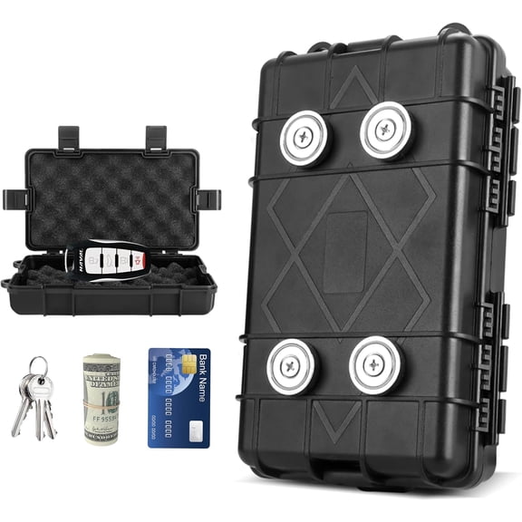 Magnetic Key Box for Under Car, 7.3''x4.2'' Car Key Fob Holder Outdoor Magnetic Box Waterproof Large Magnetic Key Holder Under Vehicles Hide a Key 4 Strong Magnets for Hiding Keys, Black