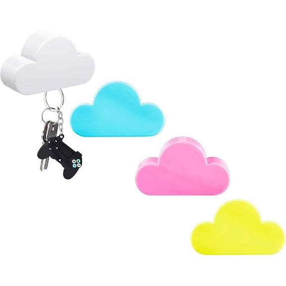 Magnetic Key Holder, ABS + Magnet Cloud Shape Novelty Cute Home Decorations to Securely Hang Multiple Keys and Keychain Perfect for Installation in Hallways Kitchens or Bedrooms, White
