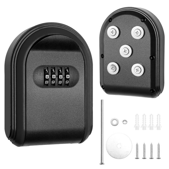 Magnetic Key Holder with Lock, Magnet Key Lock Box Hidden Under Car, Secure 4-Digit Combination with Resettable Code For for Indoor, Outdoor Store Car Key, Door Key (Black)