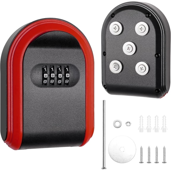 Magnetic Key Holder with Lock, Magnet Key Lock Box Hidden Under Car, Secure 4-Digit Combination with Resettable Code For for Indoor, Outdoor Store Car Key, Door Key (Black)