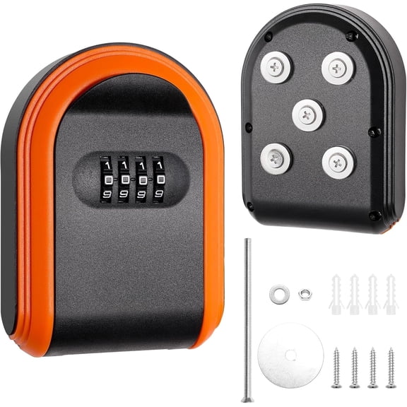 Magnetic Key Holder with Lock, Magnet Key Lock Box Hidden Under Car, Secure 4-Digit Combination with Resettable Code For for Indoor, Outdoor Store Car Key, Door Key (Black)