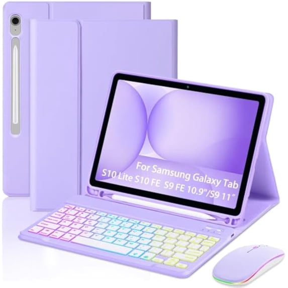 Magnetic Keyboard Mouse Combo Case with RGB Backlight Keypad & Pen Slot for Samsung Tab S9 11", S9 FE 10.9", S10 Lite, S10 FE 5G,Purple