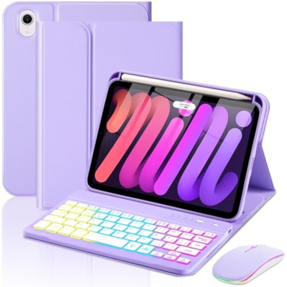 Magnetic Keyboard Mouse Combo Case with RGB Backlight Keypad & Stylus Slot for iPad mini 6 / mini 7 8.3",Purple