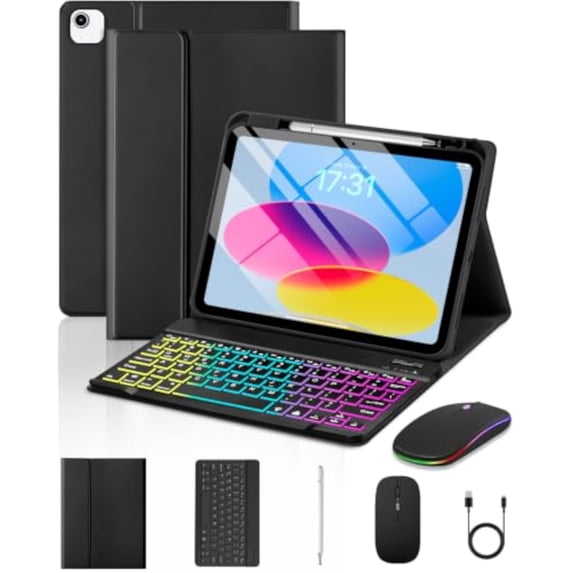 Magnetic Keyboard Mouse Combo Folio with RGB Backlight Keypad & Pen Slot for iPad 10 / iPad 11 A16, iPad Air 4 / Air 5, iPad Air 11 M2/M3/M4,Black