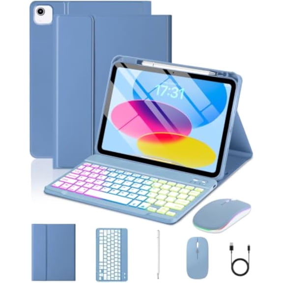 Magnetic Keyboard Mouse Combo Folio with RGB Backlight Keypad & Pen Slot for iPad 10 / iPad 11 A16, iPad Air 4 / Air 5, iPad Air 11 M2/M3/M4,Blue