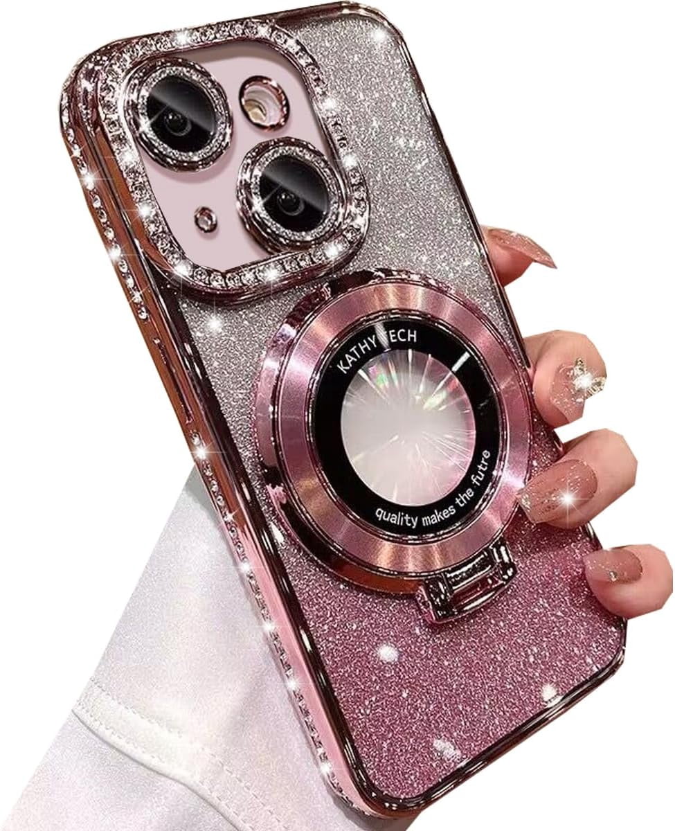 Magnetic Kickstand Glitter Case for iPhone 15,[Compatible with Magsafe ...