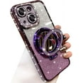 thumbnail image 1 of Magnetic Kickstand Glitter Case for iPhone 15 Plus, [Compatible with Magsafe] Bling Sparkly Rhinestone Diamond with Camera Protector Makeup Mirror Women Girls Case for iPhone 15 Plus (Pink), 1 of 4