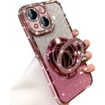 thumbnail image 1 of Magnetic Kickstand Glitter Case for iPhone 15 Plus, [Compatible with Magsafe] Bling Sparkly Rhinestone Diamond with Camera Protector Makeup Mirror Women Girls Case for iPhone 15 Plus (Pink), 1 of 4