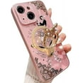 thumbnail image 1 of Magnetic Kickstand Glitter Case for iPhone 15 Plus, [Compatible with Magsafe] Cute 3D Bling Sparkle Rhinestone Butterfly Ring Stand Cat Lace Women Girls Phone Case for iPhone 15 Plus (Pink), 1 of 4