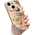 thumbnail image 1 of Magnetic Kickstand Glitter Case for iPhone 15 Plus, [Compatible with Magsafe] Cute 3D Bling Sparkle Rhinestone Butterfly Ring Stand Cat Lace Women Girls Phone Case for iPhone 15 Plus (Pink), 1 of 4