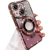 Magnetic Kickstand Glitter Case for iPhone 15 Plus,[Compatible with Magsafe] Luxury Bling Sparkly Diamond Rhinestone with Camera Protector Soft TPU Women Girl Case for iPhone 15 Plus (Pink)