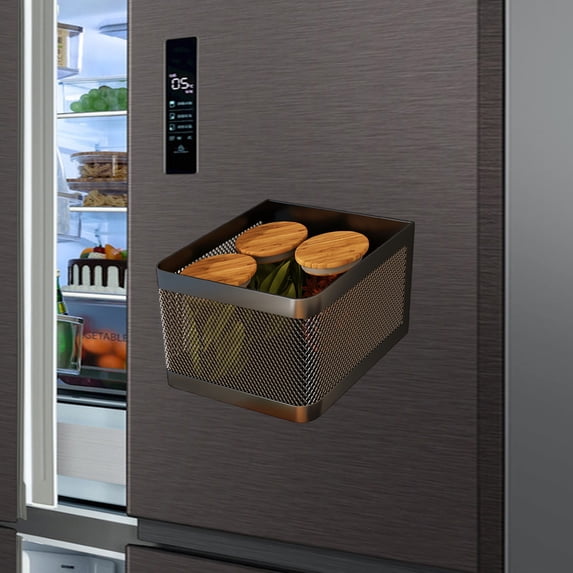Magnetic Kitchen Storage Box,No-Punch Refrigerator Side Shelf,Space-Saving Organizer,50ml Liquid Capacity,Durable Iron Construction,Easy Installation,Leak-Proof,Freshness Preservation