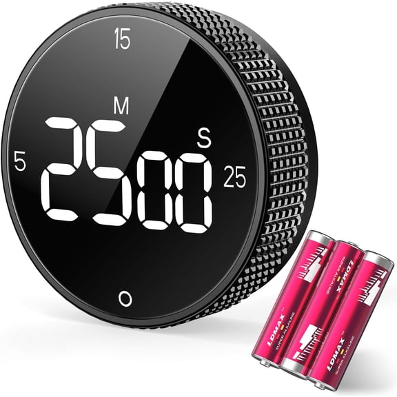 Magnetic Kitchen Timer for Cooking with Loud Alarm - Large LED Display Rotating Countdown Pomodoro Timer, Preset 5/15/25 Mins Easy for Seniors and Kidsfor Baking Grilling Studying