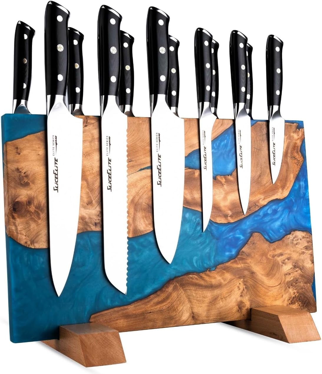 Magnetic Knife Block Double Sided Holder East Indian Walnut Black Resin ...