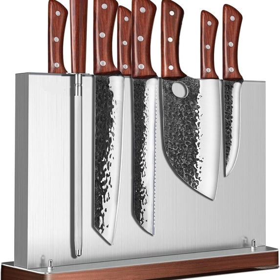 Magnetic Knife Block, Stainless Steel Magnetic Knife Holder for Kitchen Counter Universal Knife Block Without Knives, Strong Magnet Kitchen Knives Storage Organizer