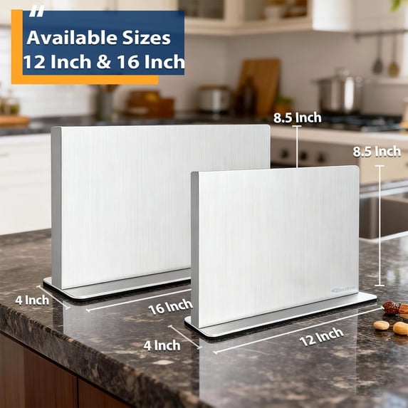 Magnetic Knife Block Stand Without Knives 16 Inch Silver Stainless Steel Double Sided Home Kitchen Organizer Storage Holder Board for Counter Top with Strong Magnets