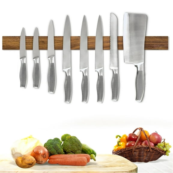 Acacia Wood 19 Inch Magnetic Wall Mount Knife Holder, Acacia Wood Knife Magnetic Strip Use as Knife Bar, Knife Holder for Kitchen Utensil Organizer
