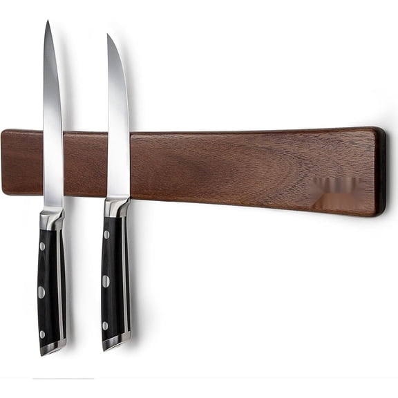 PLERISE 16 Inch Magnetic Knife Strip Acacia Wood Wall Mount Holder for Kitchen Utensil Organizer