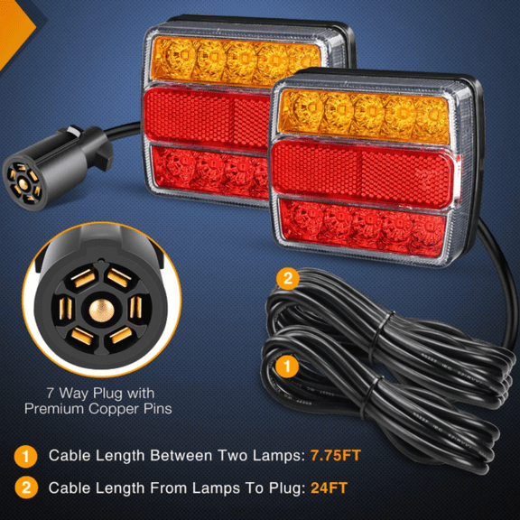 Magnetic LED Trailer Towing Light Kit 24ft Cable with 7 Pin Plug Tail Stop Amber Turn Signal License Plate Lights on 12V RV Pickup Trucks Marine Boats (5 Wire System)