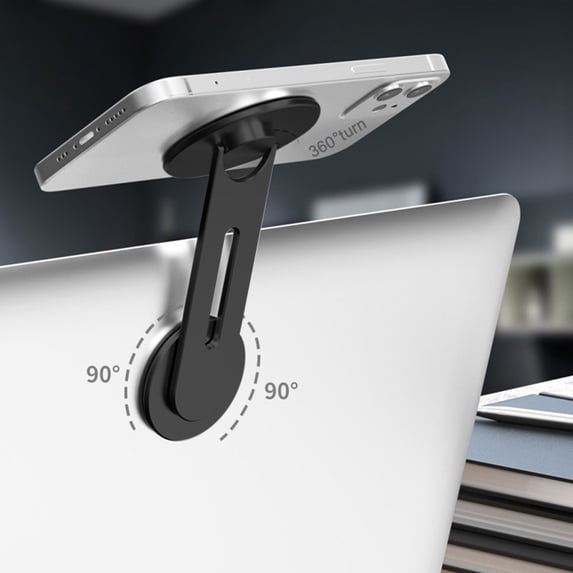 Magnetic Laptop Phone Stand Foldable 2-in-1 Adjustable Vertical Holder for Desk Home Office Travel,1PC,Black