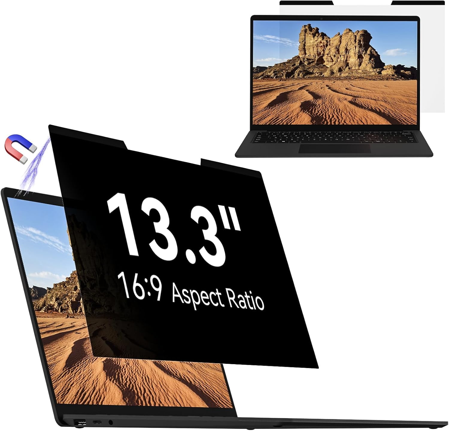 Magnetic Laptop Privacy Screen 13.3 inch ,16:9 Aspect Removable Anti ...
