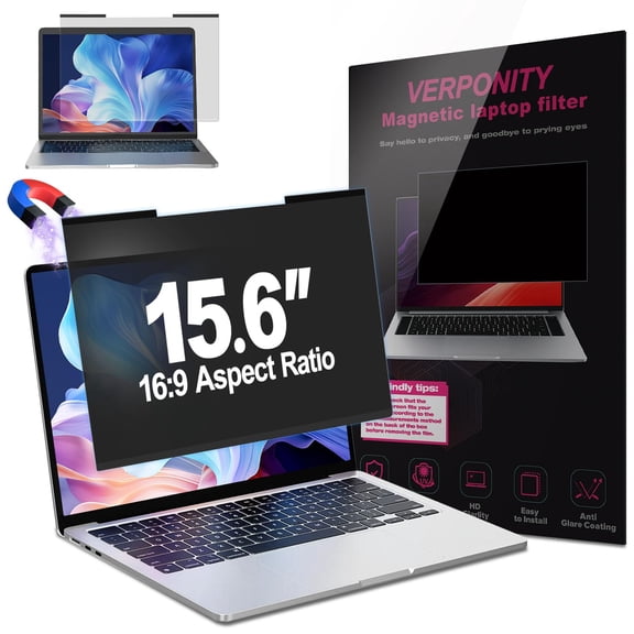 Magnetic Laptop Privacy Screen 15.6 Inch 16:9 Display, Removable Computer Screen Privacy Shield, Anti-Glare Blue Light Protector Compatible with Dell Hp Lenovo Acer Asus Samsung
