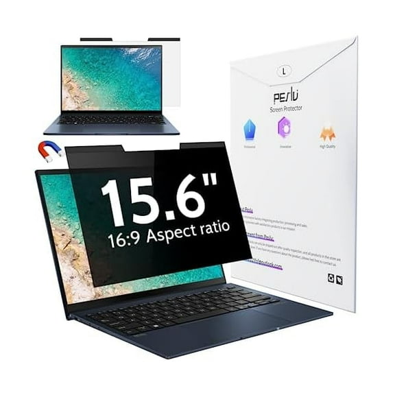 Magnetic Laptop Privacy Screen 15.6 inch for 16:9 Computer Monitor, 15" Removable Anti Glare Protector Blue Light Filter Shield Compatible with Lenovo Hp Dell Acer Asus Thinkpad Envy Xps