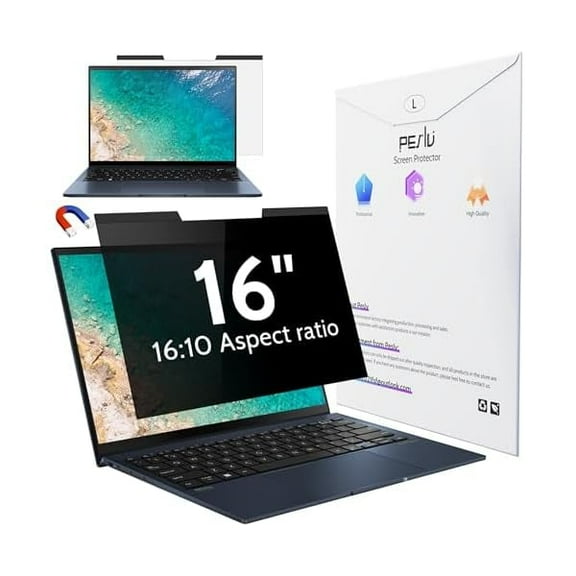 Magnetic Laptop Privacy Screen 16 inch for 16:10 Computer Monitor, 16" Removable Anti Glare Protector Blue Light Filter Shield Compatible with Lenovo Hp Dell Acer Asus Thinkpad Envy Xps