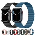 thumbnail image 1 of Magnetic Leather Band for Apple Watch Bands 45mm 44mm 40mm 38mm 42mm 41mm 45 Leather Link Loop Replacement Wristband with Strong Magnet Bracelet for iWatch SE & Series 7/6/5/4/3/2/1 Men Women, 1 of 8