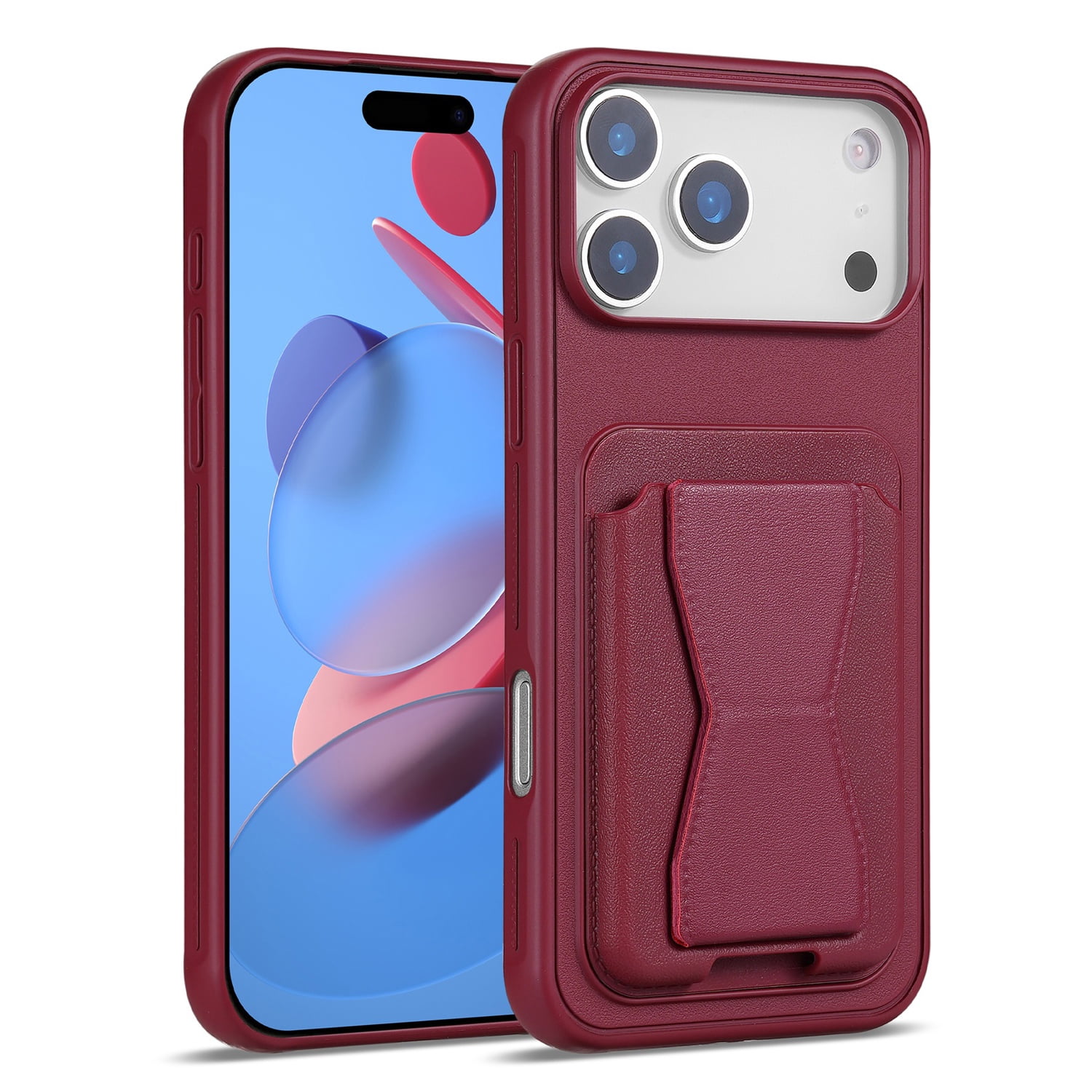 Magnetic Leather Card Case with Stand for iPhone 17 Pro Max - Red