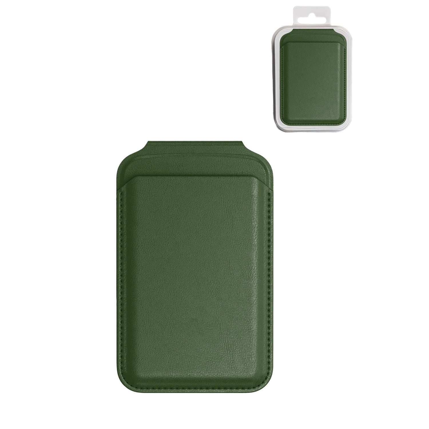 Magnetic Leather Card Pocket Holder with Adjustable Stand - Green