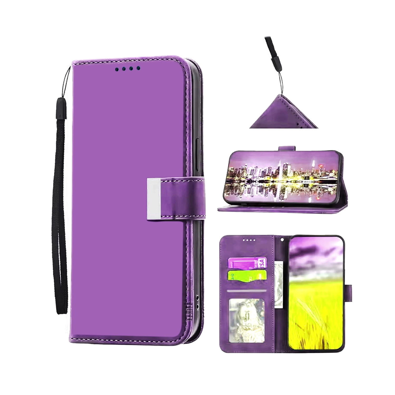 Magnetic Leather Folio Case with Wristlet for iPhone 17 Pro Max - Purple
