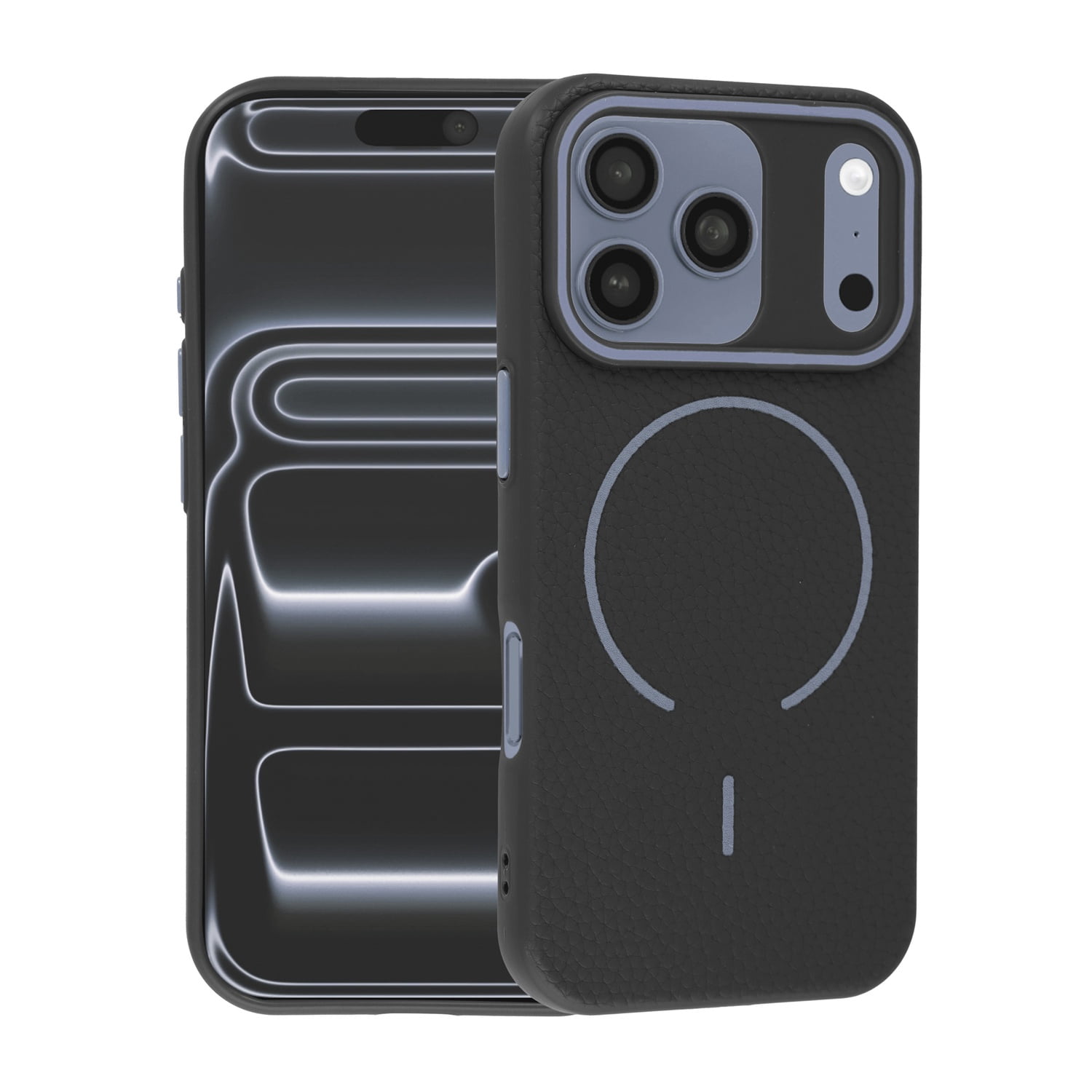 Magnetic Leather Grip Protective Cover for iPhone 17 Pro Max - Black
