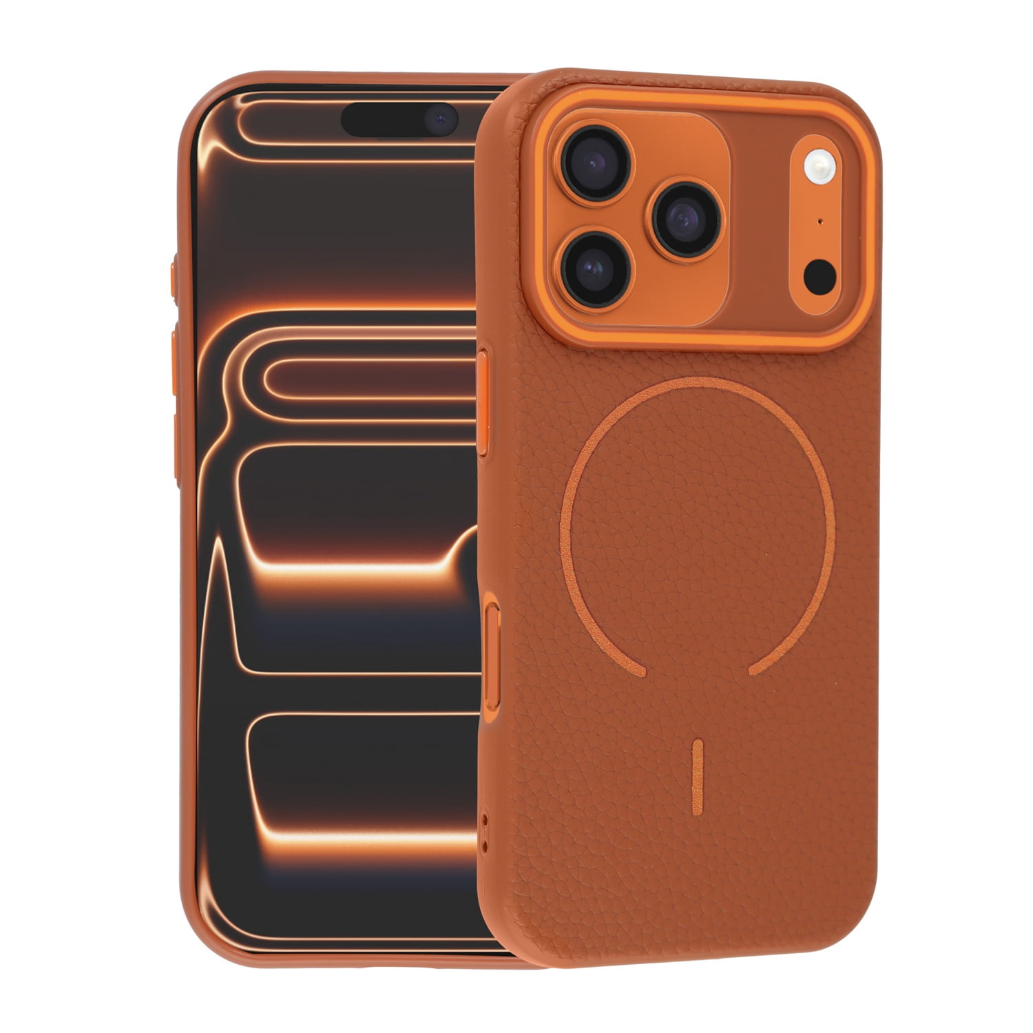 Magnetic Leather Soft Cases for iPhone 17 Pro Max - Golden Brown