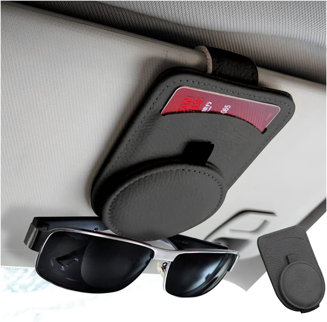 Car Visor Sunglasses Holder - Magnetic Closure, Premium Leather | Single-Handed Operation For Easy Access