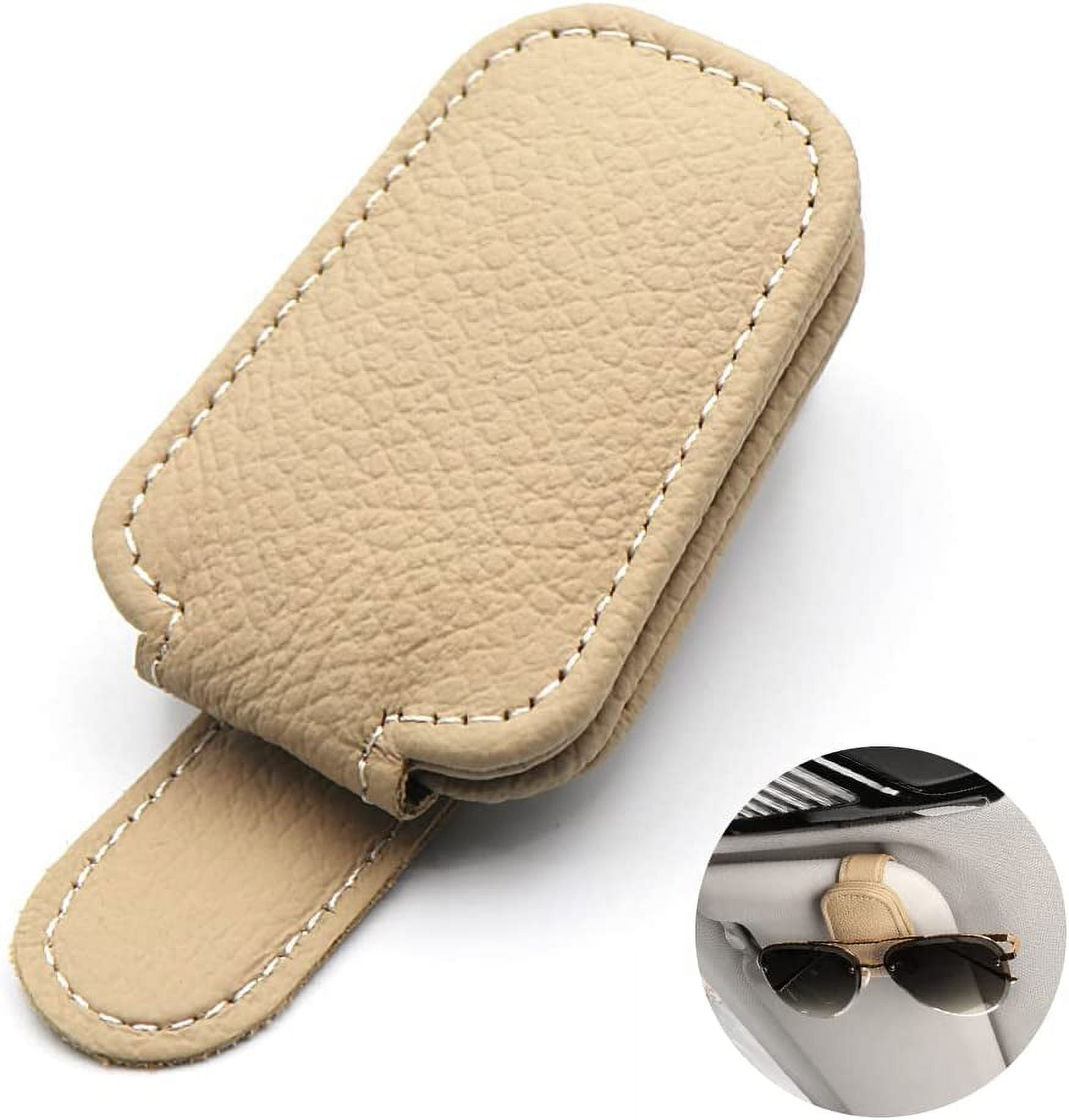 SAVORI Bling Sunglasses Holder For Car Sun Visor – Magnetic PU Leather Clip For Easy Access