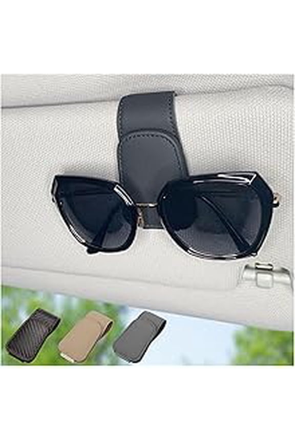 Magnetic Leather Sunglass Holder for Car, Sunglasses Clip for Car Visor, Auto Interior Accessories Universal for Different Size Eyeglasses (Black)