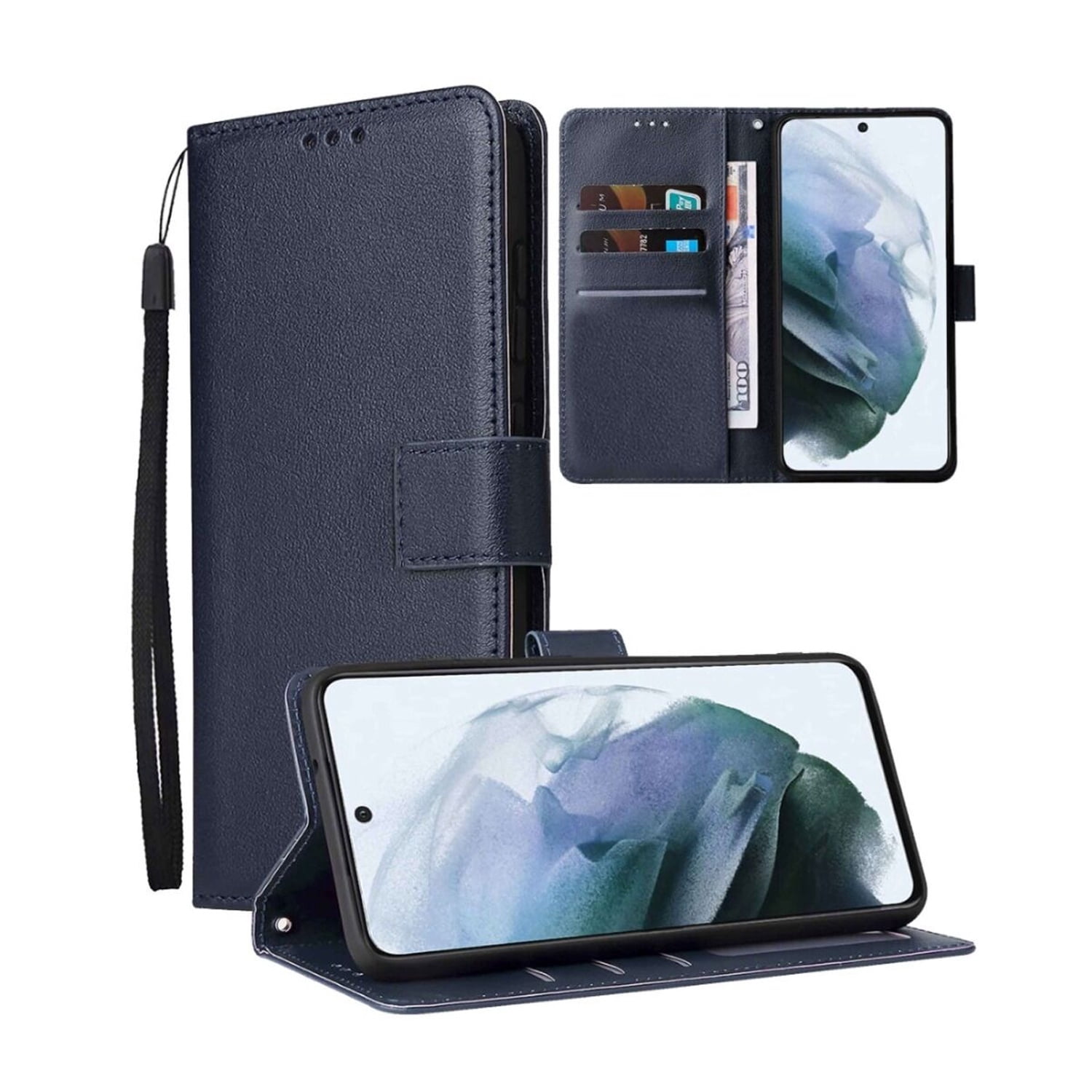 Magnetic Leather Wallet Phone Case with Card Pocket for iPhone 17 Pro Max - Blue