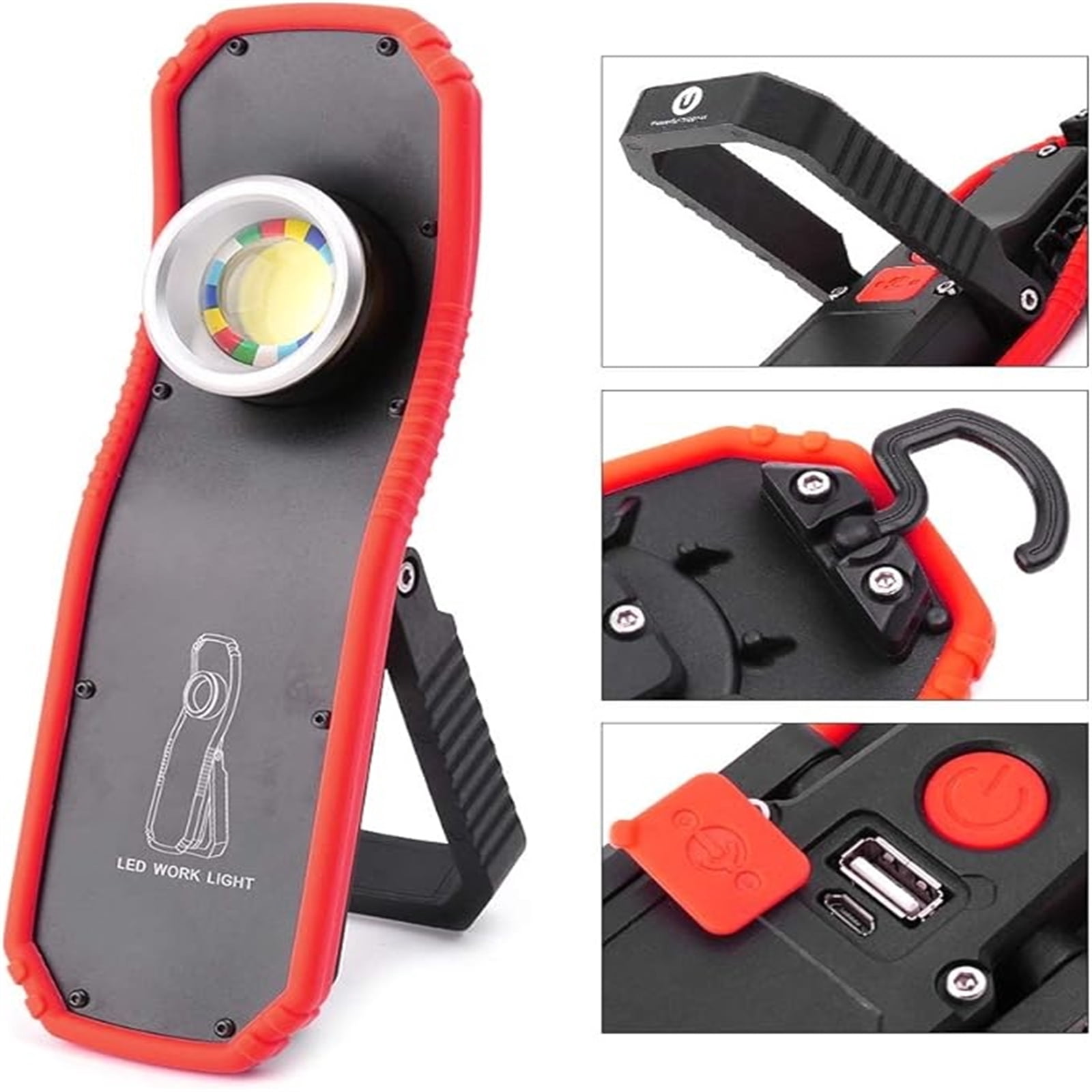 Magnetic Led Light, 8X2 In, Rechargeable Power, Flashlight for Work, Under Vehicle Inspection, Red Edge, 1 Pc