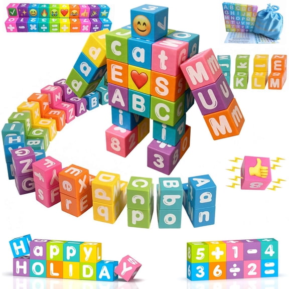 AMDOHAI Magnetic Letters Blocks & Numbers Blocks ABC Toys Spelling Counting 216 in 36 pcs for Preschool Kids 5+