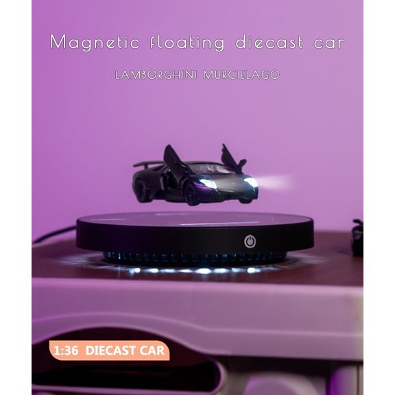 Magnetic Levitating Diecast Car Model 1:36, Floating Display Base with LED Light & 360 Rotation, Anti-Gravity Desk Decor for Home Office Gift